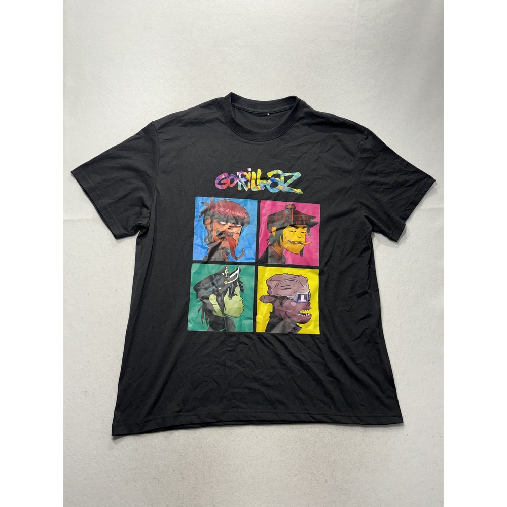 Gorillaz Shirt Mens XL Black Band Graphic Tee Cartoon Music Characters Art
